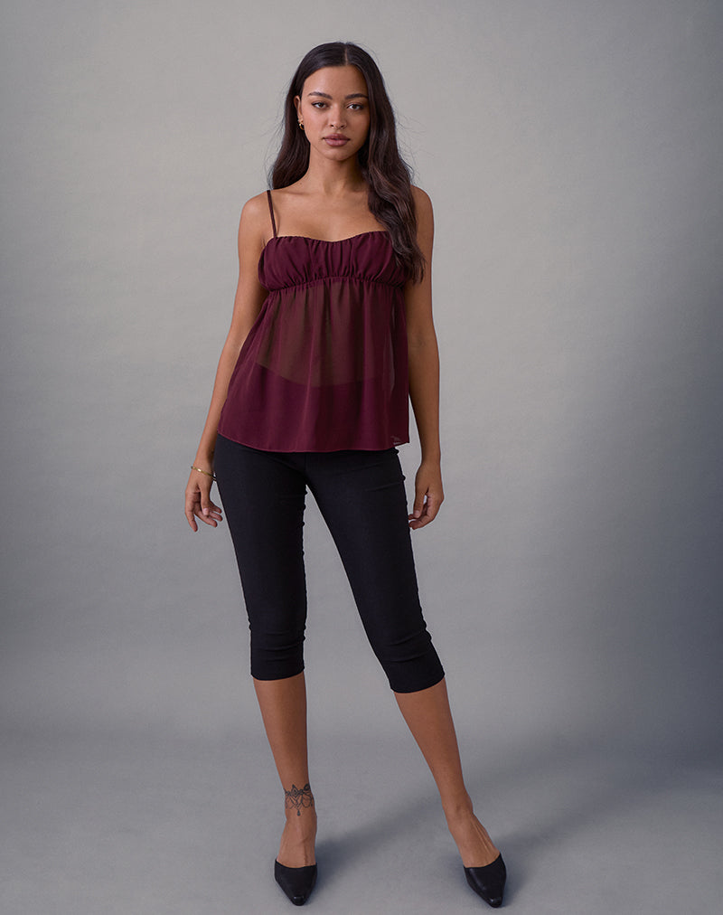 Image of Camden Cami Top in Satin Chiffon Burgundy