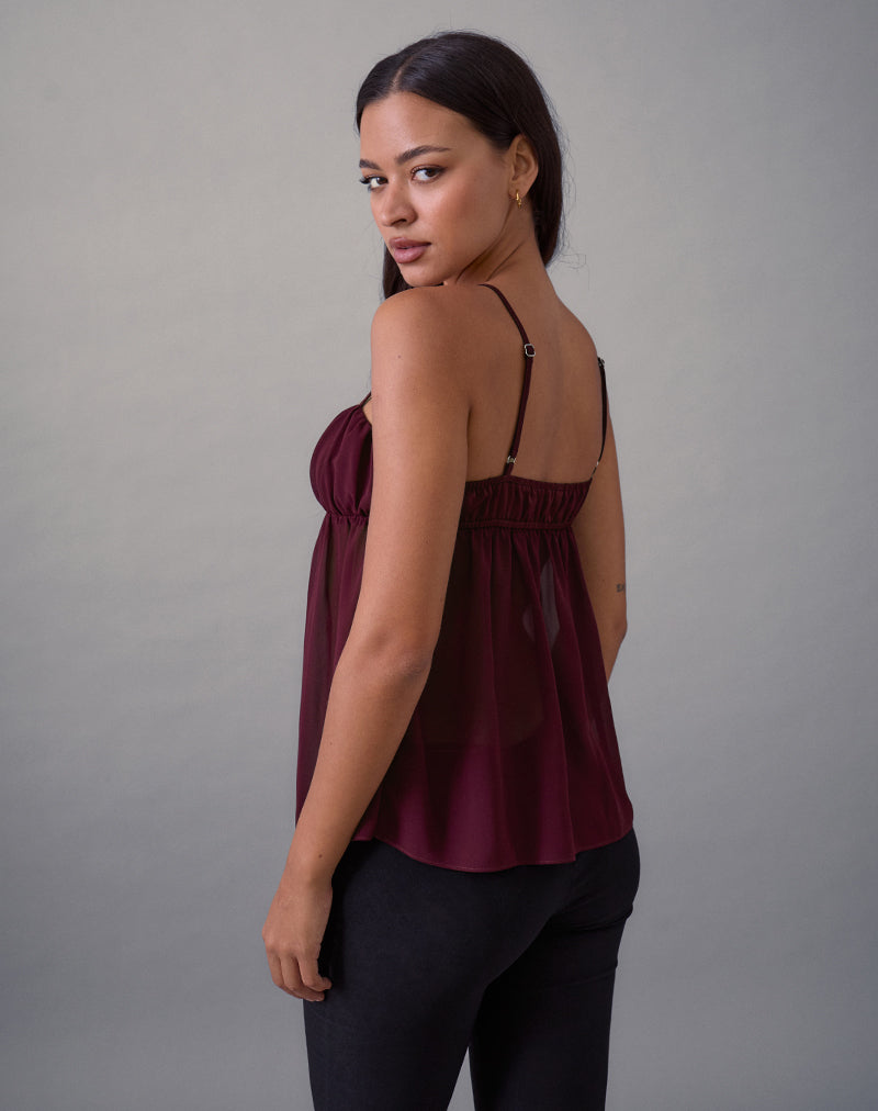 Image of Camden Cami Top in Satin Chiffon Burgundy