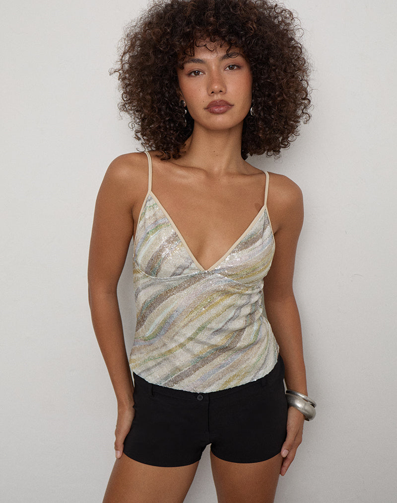 Image of Camilla Top in Stripe Sequin Light Taupe