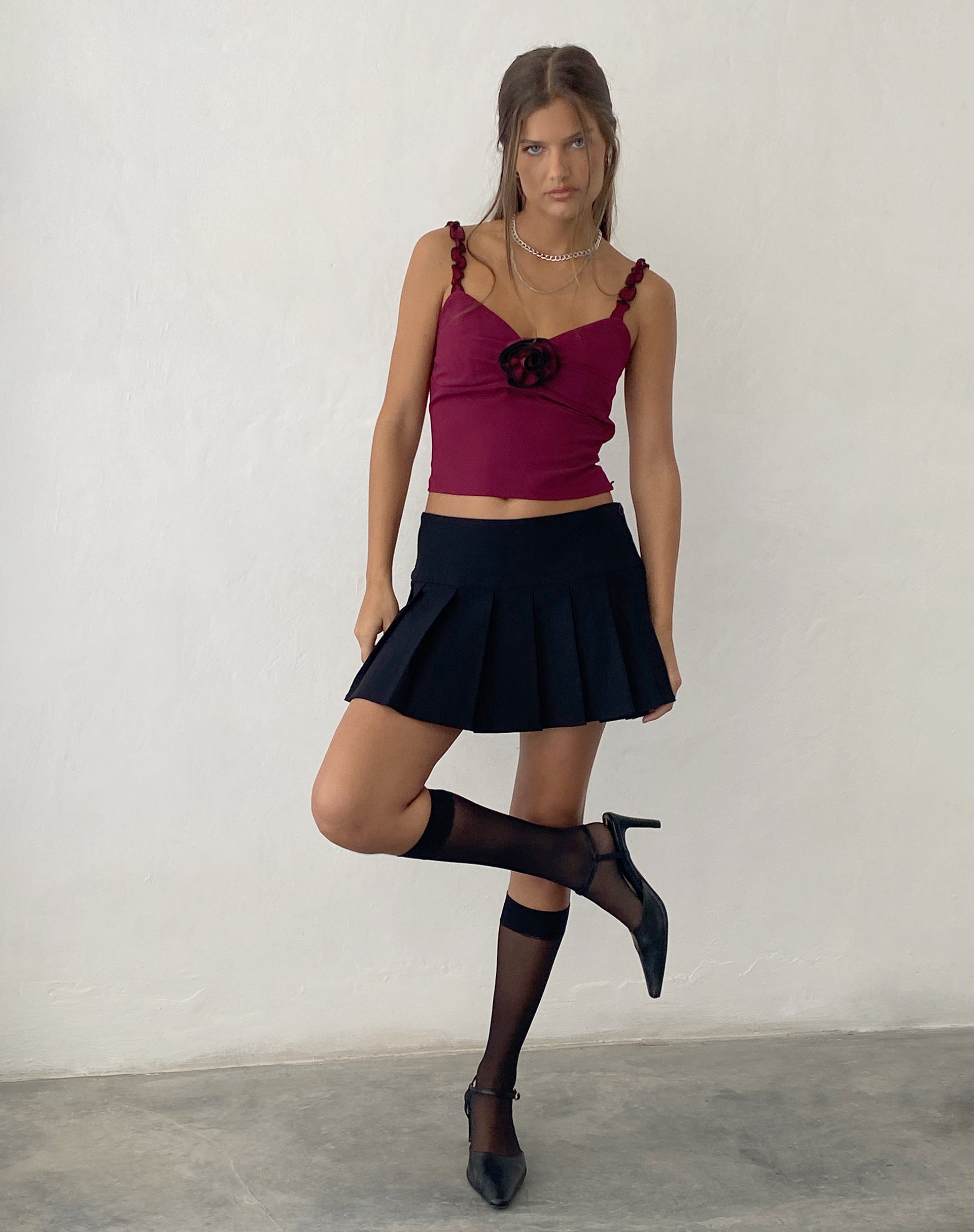 Image of Carini Cami Top in Burgundy with Rosette