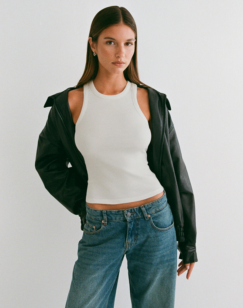 Image of Cariter Racer Vest Top in Ribbed Off White