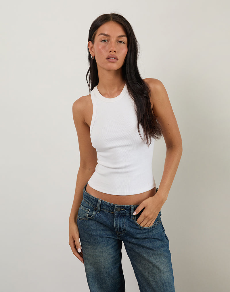 Image of Cariter Racer Vest Top in Ribbed White