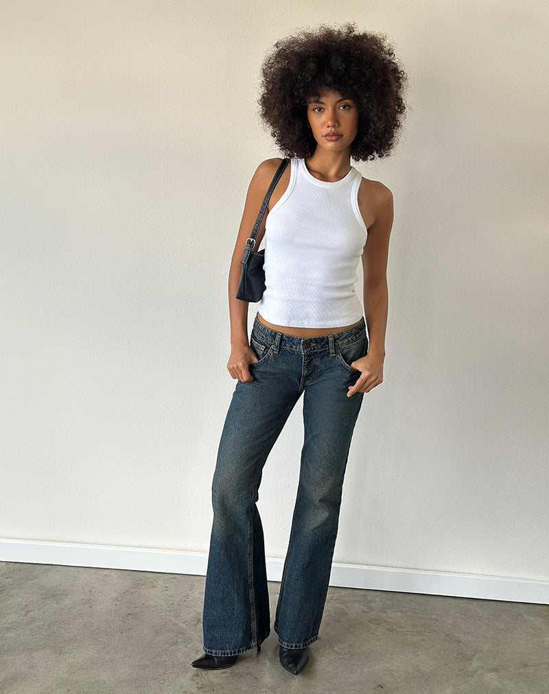 Image of Extra Low Rise Flare Jeans in Dirty Green