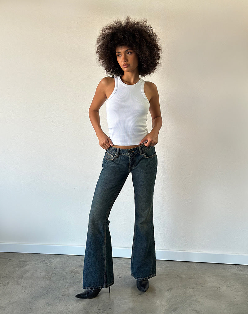 Image of Extra Low Rise Flare Jeans in Dirty Green