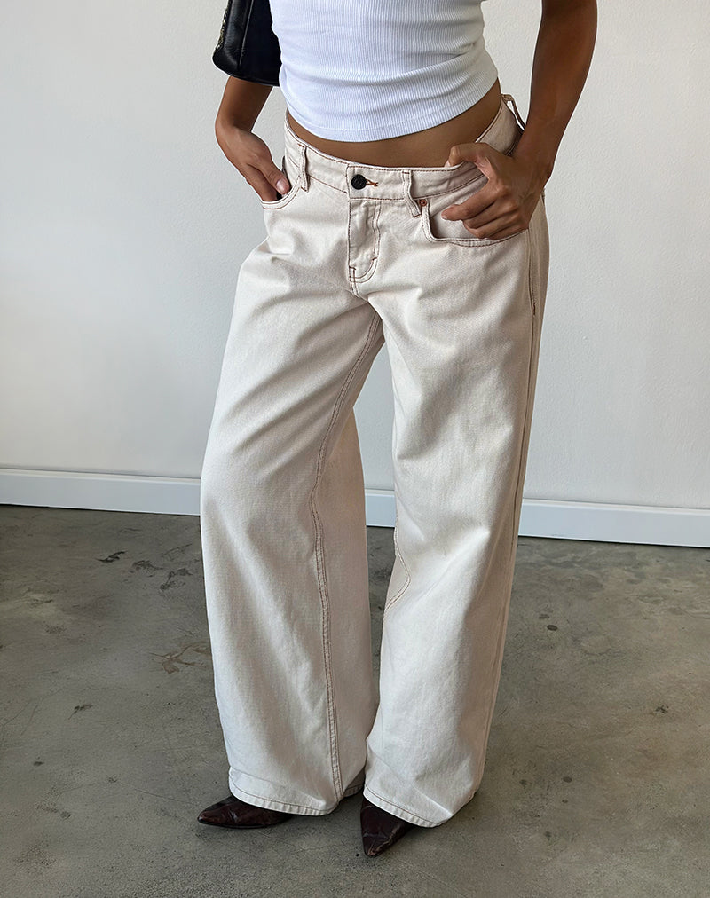 Roomy Extra Wide Low Rise Jeans in Off White