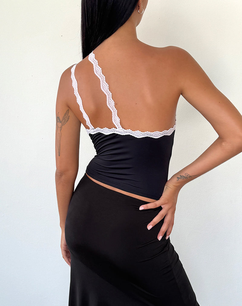 Image of Carolina One Shoulder Top in Black with Pink Lace