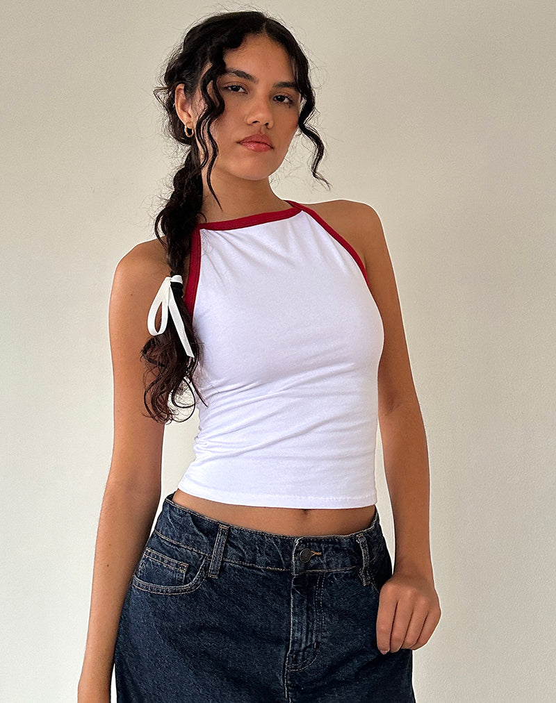 Carti Vest Top in White with Red Binding