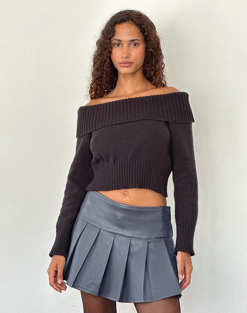 Image of Casini Pleated Micro Skirt in PU Slate Grey
