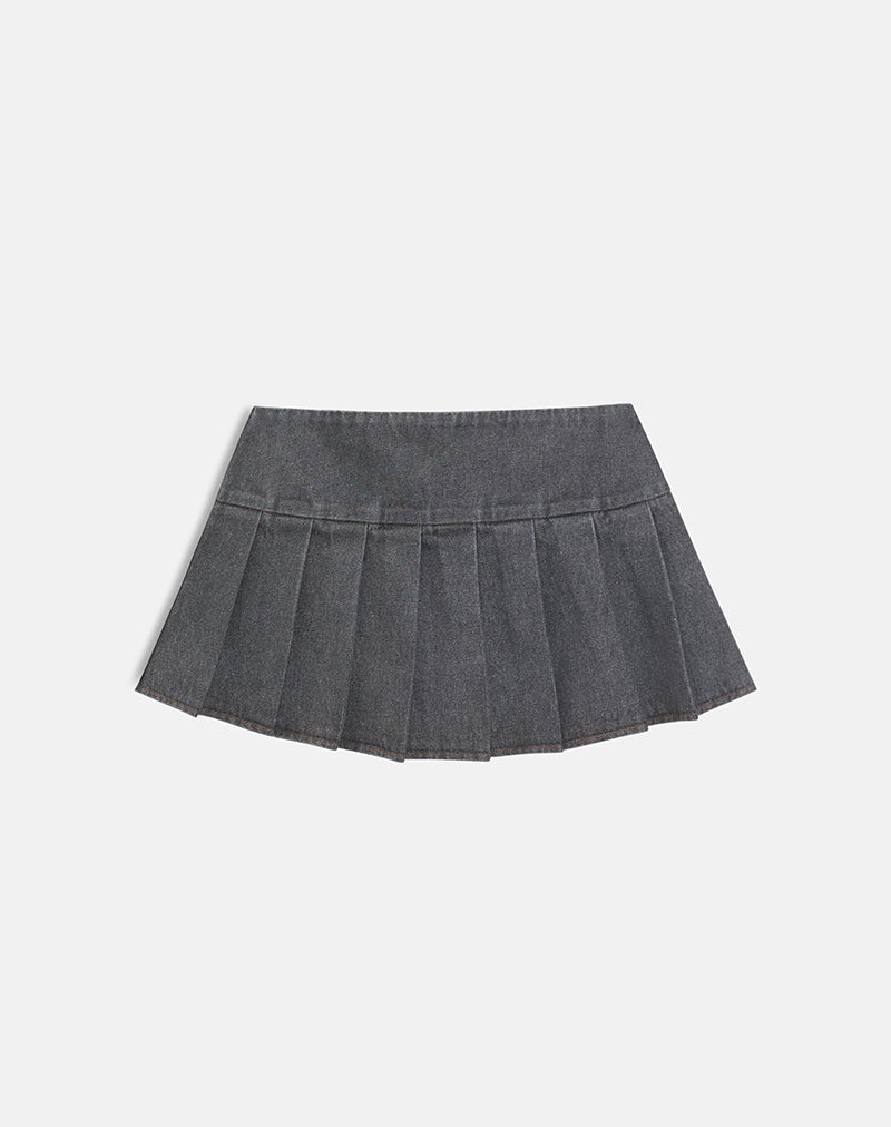 Image of Casna Pleated Mini Skirt in Denim Grey Wash