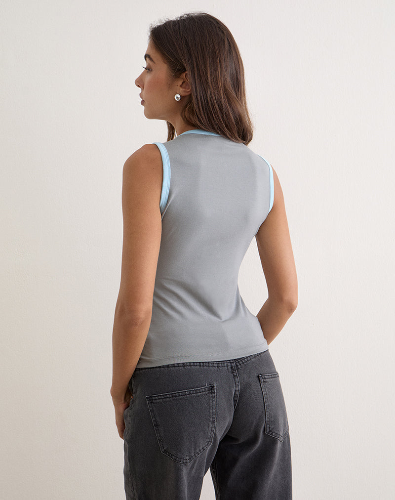 Image of Casno Tank Top in Grey with Cool Blue Binding
