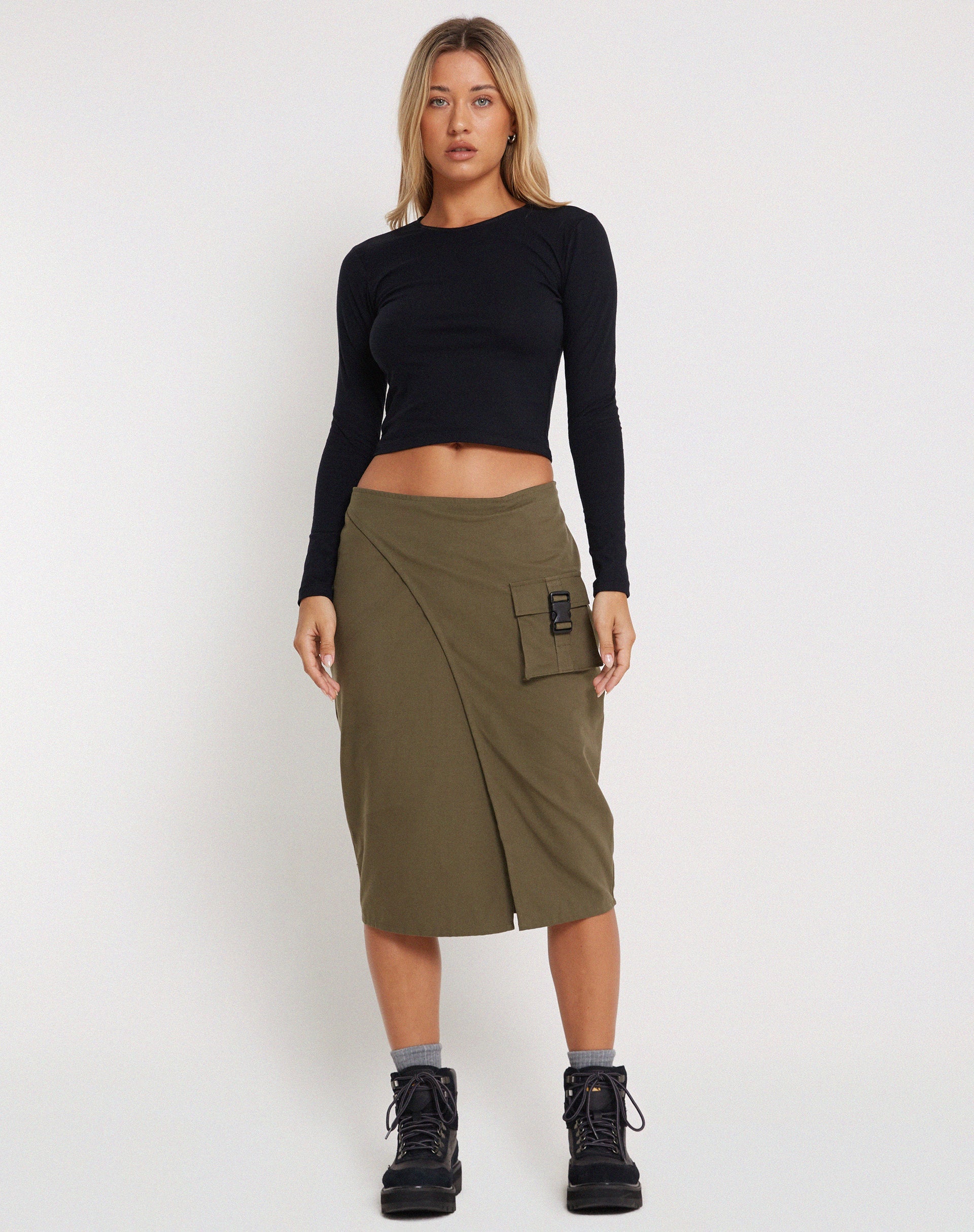 image of Catriona Midi Skirt in Military Khaki