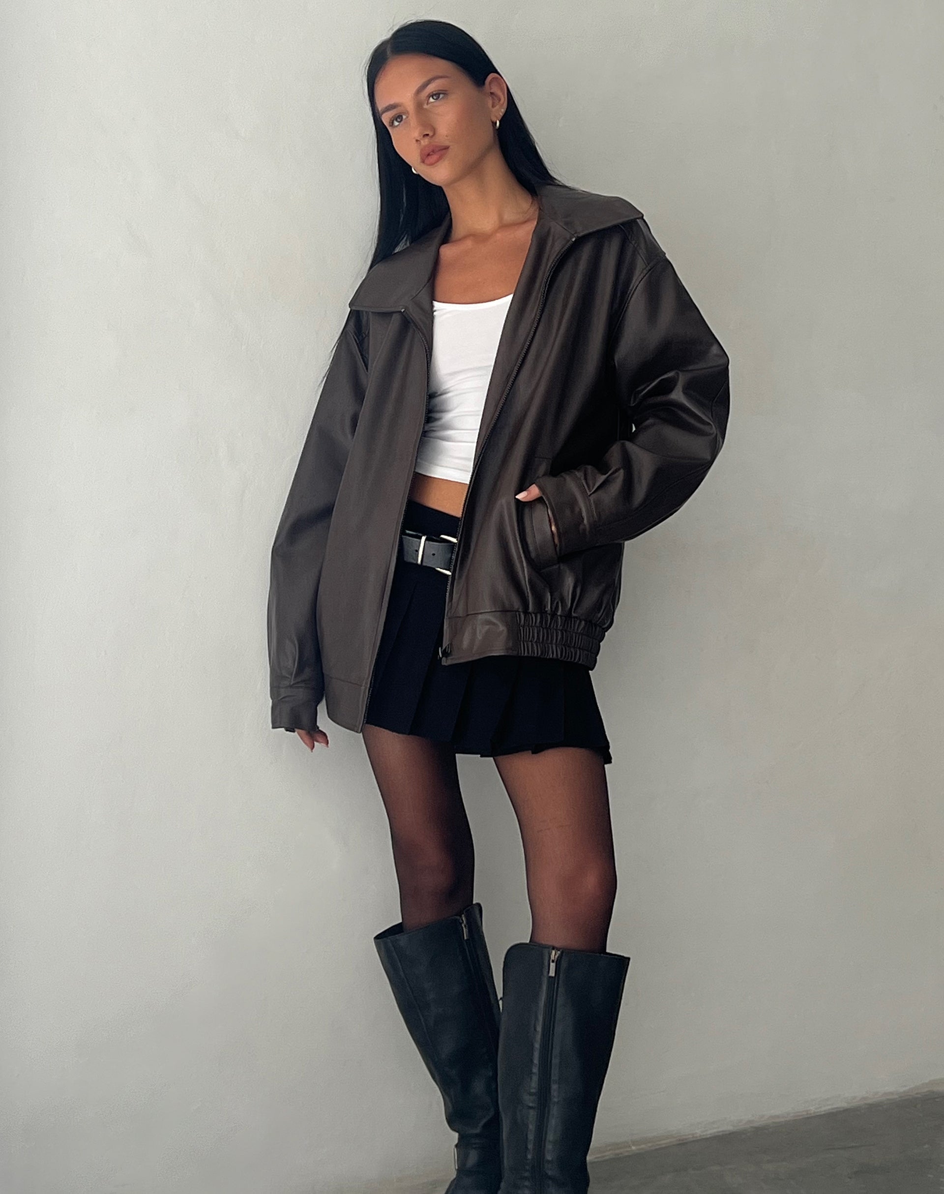 Light Brown Tan Zip Up Oversized Jacket | Cavita – motelrocks-com-aus