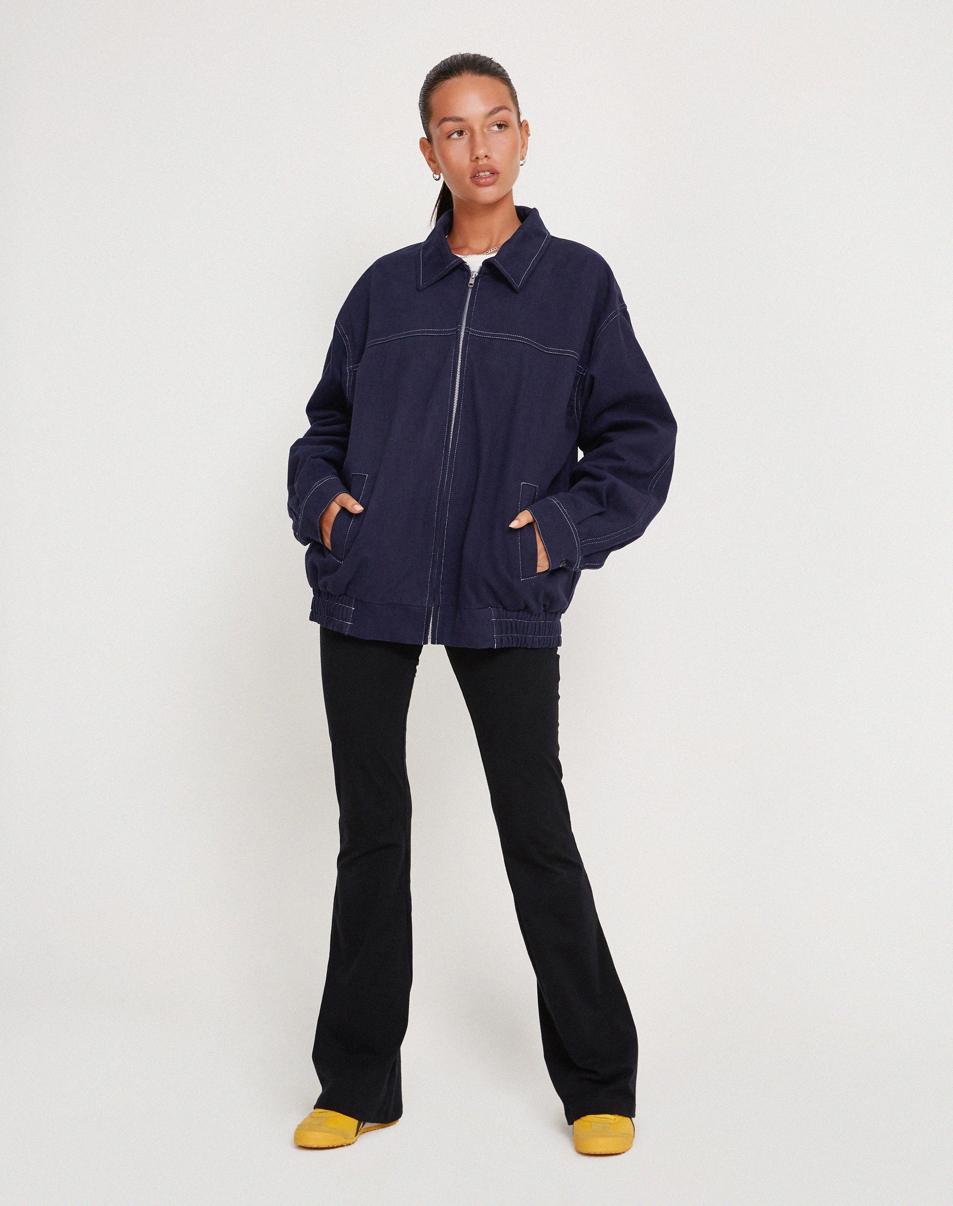image of Cavitana Jacket in Deep Blue with White Stitch