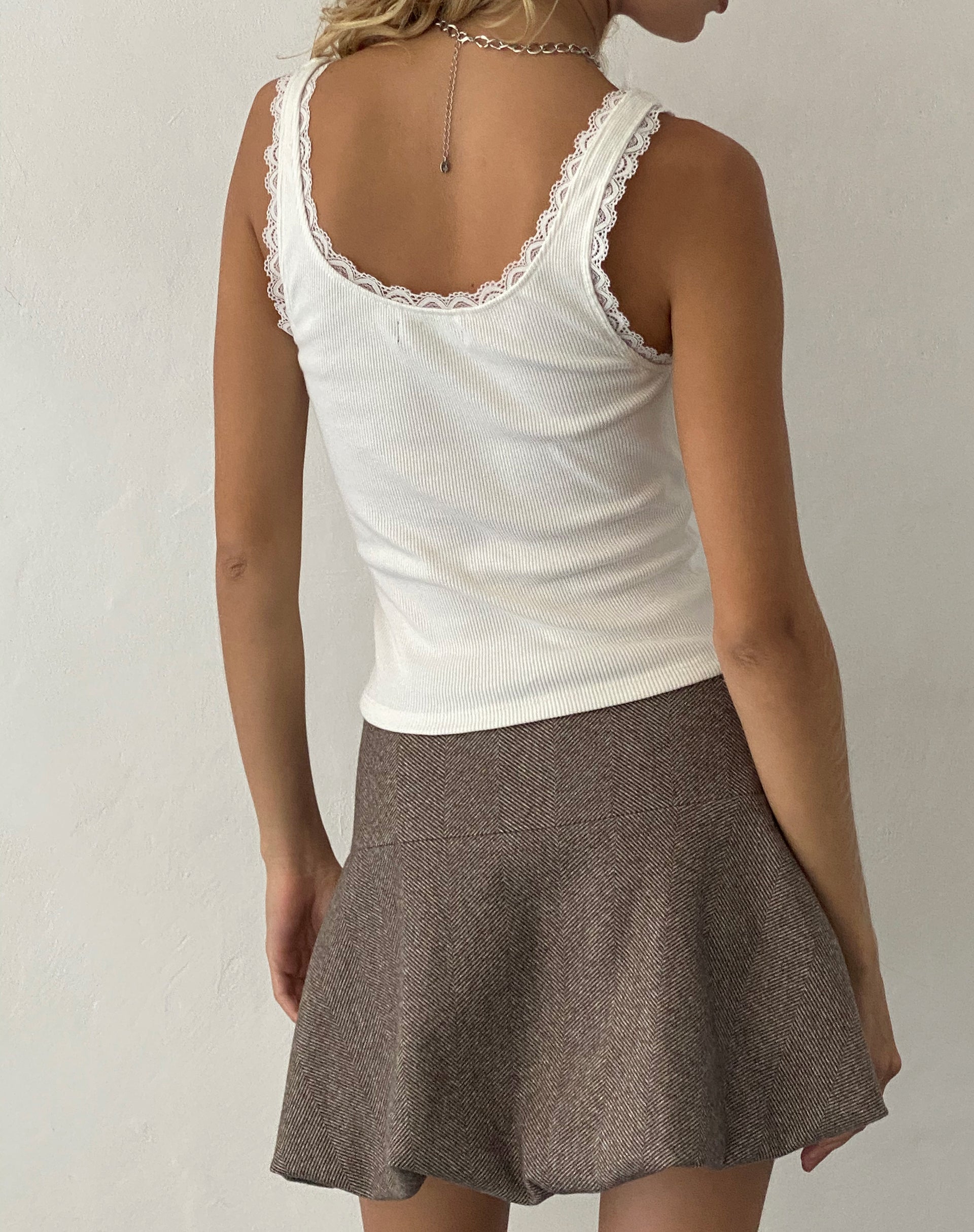 Image of Celina Puffball Mini Skirt in Dark Brown Tailoring