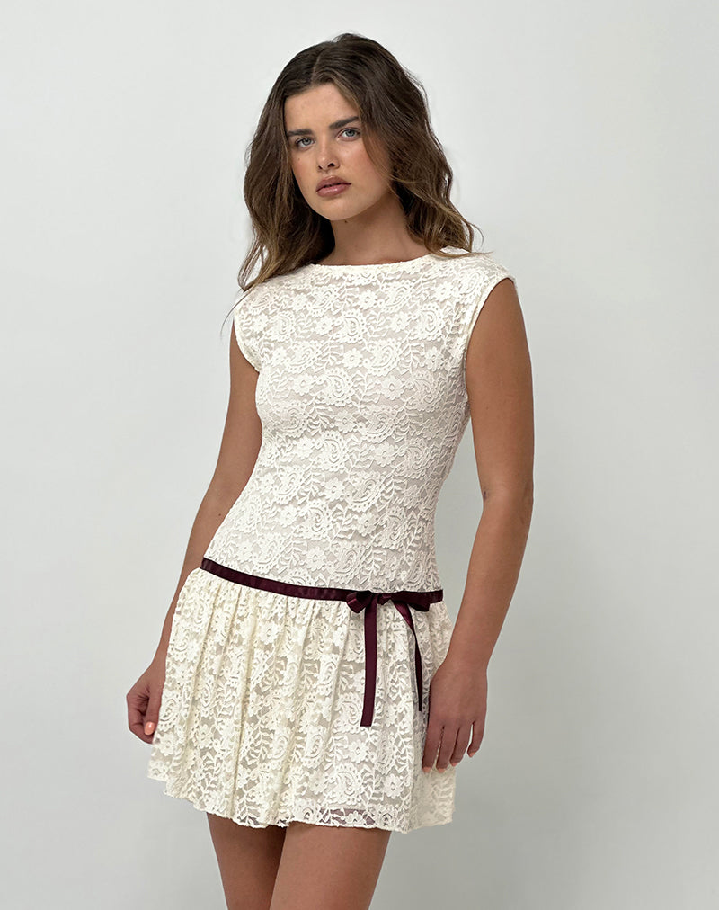 Image of Cersei Mini Dress in Paisely Lace Ivory