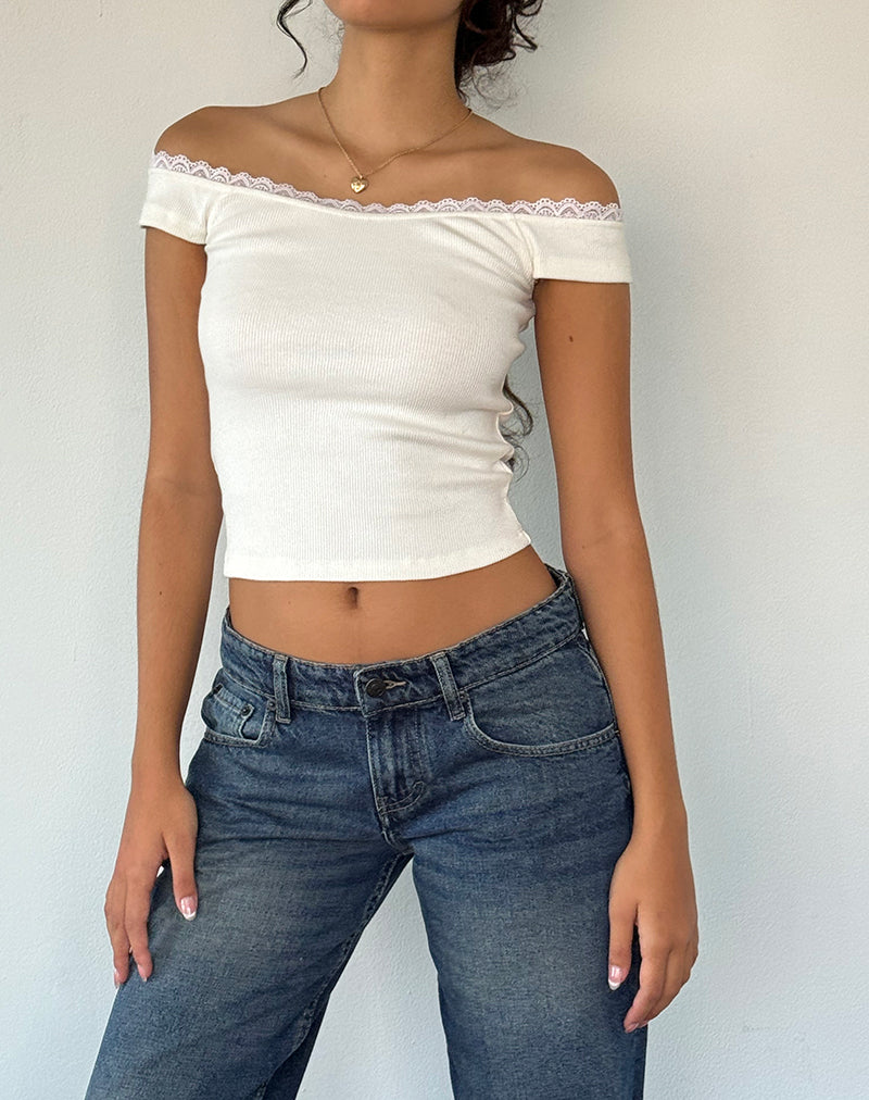 Image of Chacha Top in Off White Rib Lace