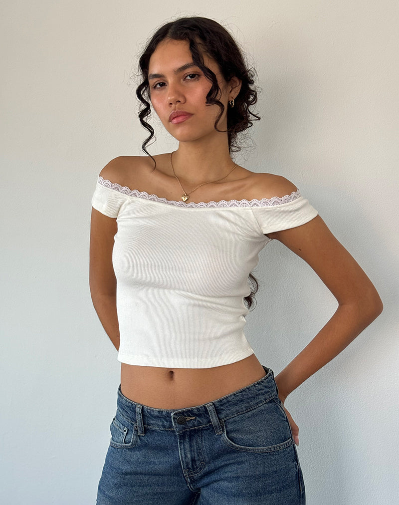 Image of Chacha Top in Off White Rib Lace
