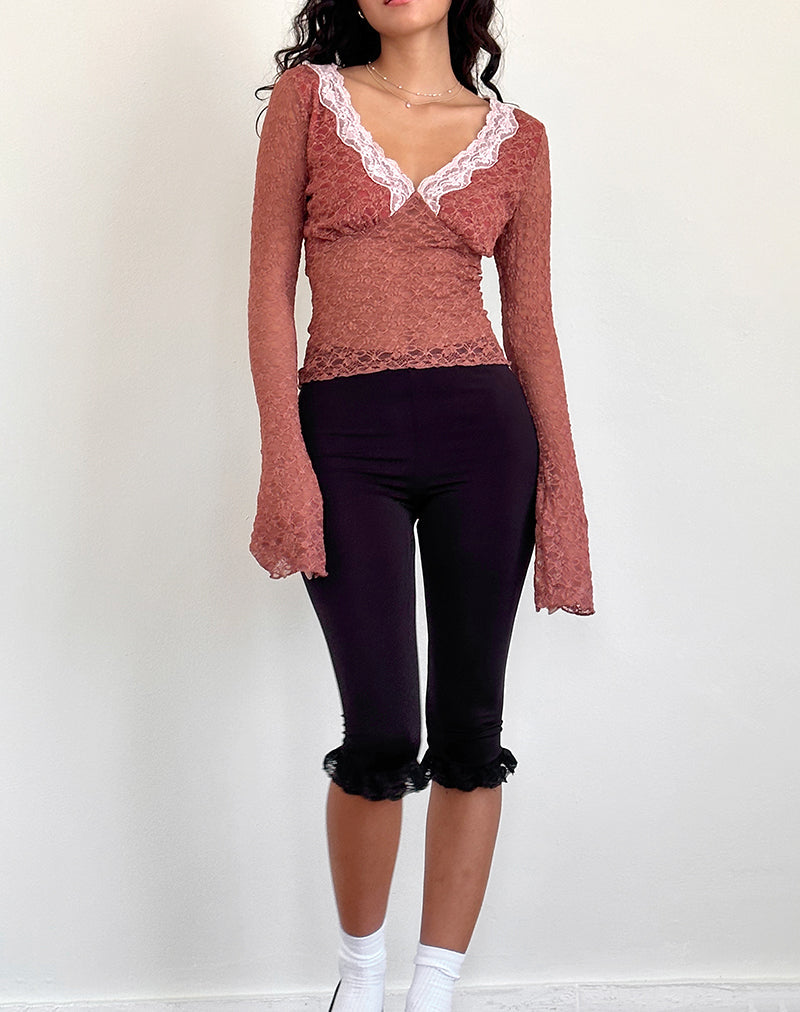 Image of Chantal Long Sleeve Lace Top in Withered Rose