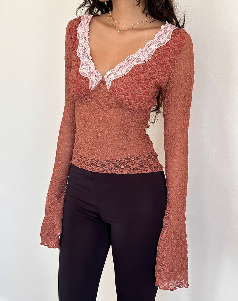 Image of Chantal Long Sleeve Lace Top in Withered Rose