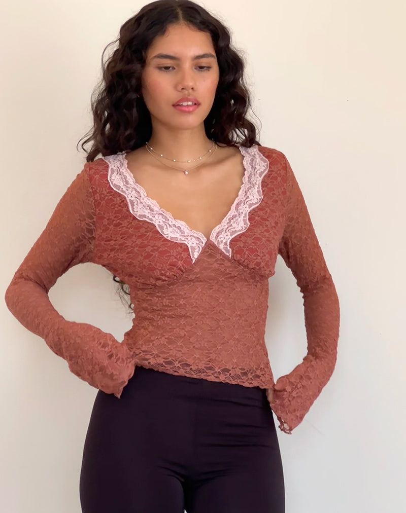 Chantal Long Sleeve Lace Top in Withered Rose