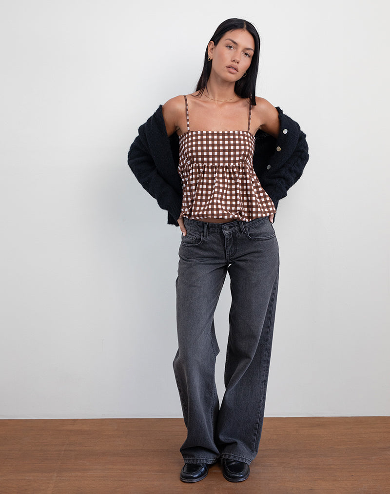 Image of Charlita Frill Cami Top in Tonal Gingham Brown