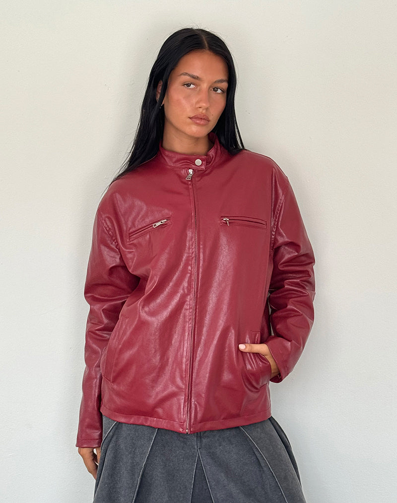 Charlize Moto Jacket in PU Red