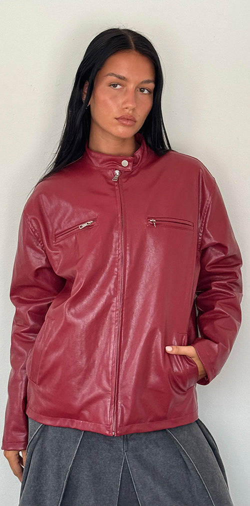 Image of Charlize Moto Jacket in PU Red