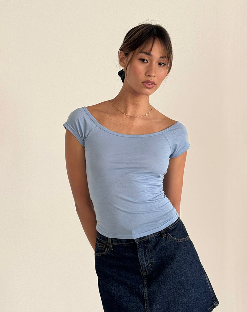 image of Charya Off Shoulder Top in Nantucket Blue