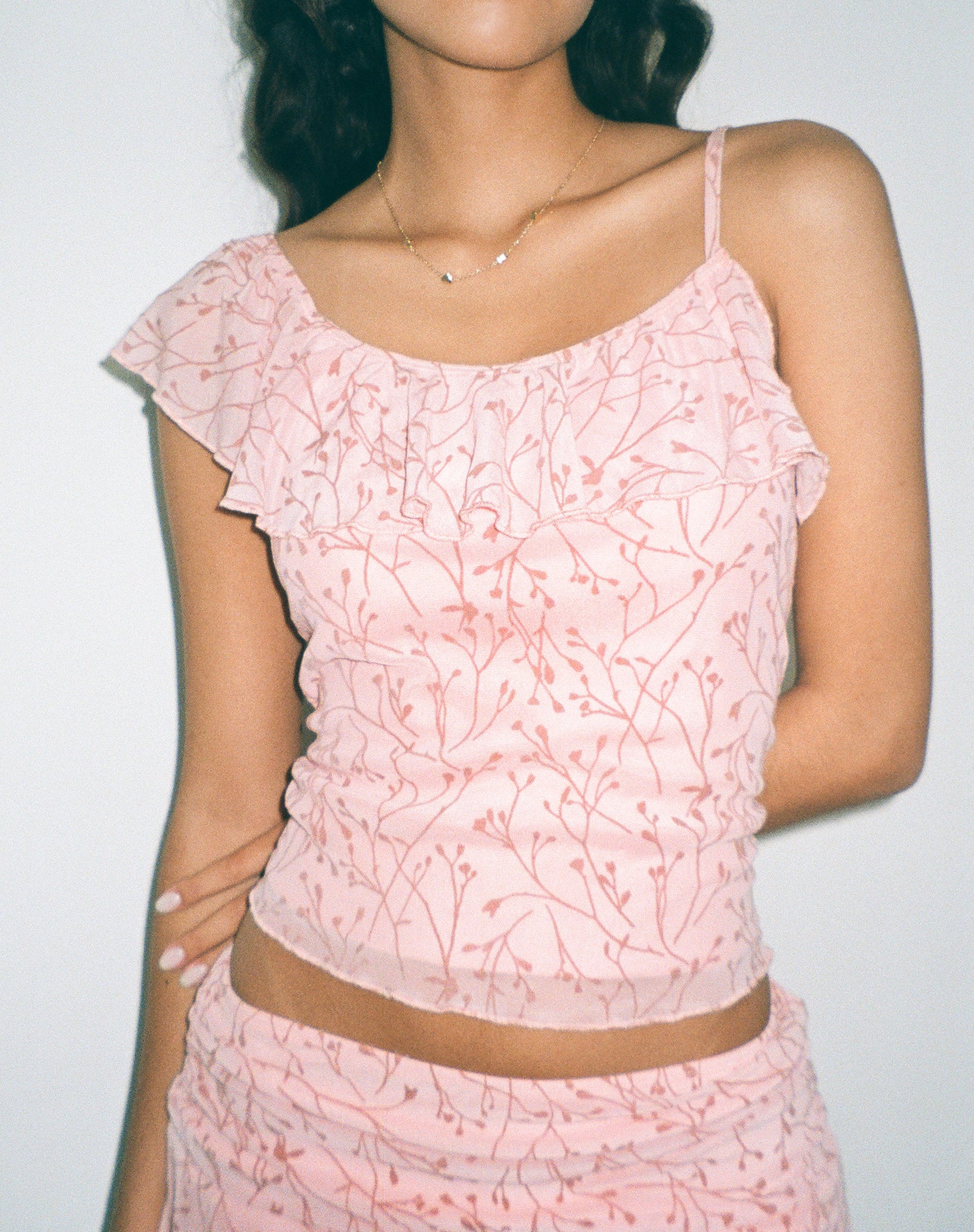 Image of Chira Asymmetric Cami Top in Shadow Floral Pink