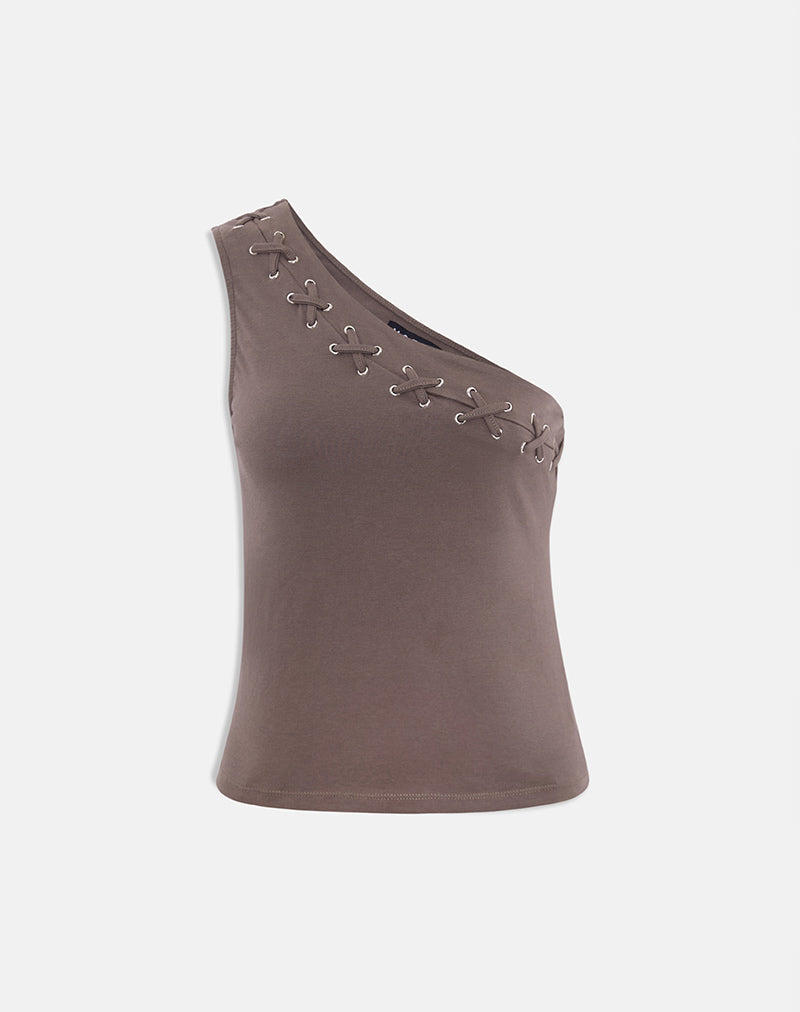 Image of Chivago Cross Lace Up Top in Coffee Quartz