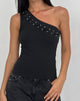 Image of Chivago Cross Lace Up One Shoulder Top in Jersey Black
