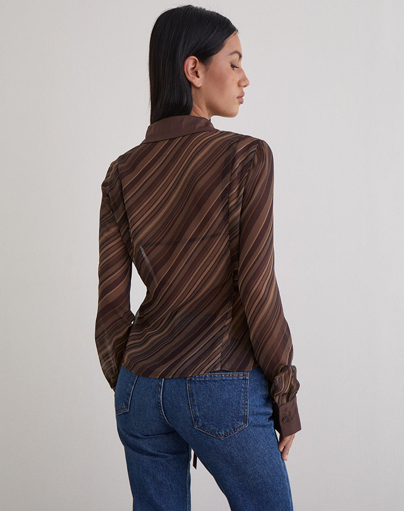 Image of Christabel Shirt in Chiffon Mix Brown Stripe