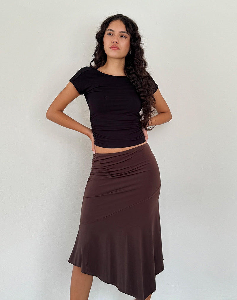 Image of Cinta Low Rise Midi Skirt in Chocolate