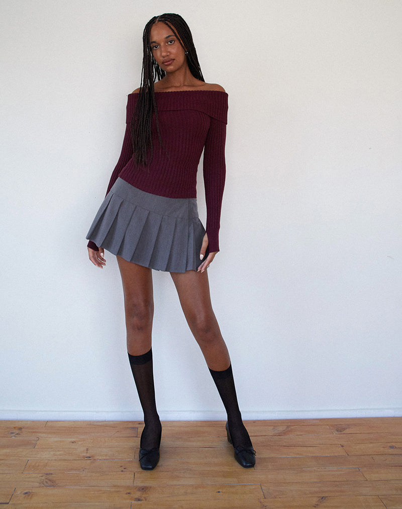 Image of Circe Knitted Bardot Jumper in Burgundy