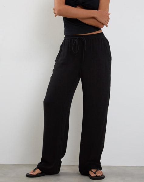 Bershka high waisted crinkle trousers in black | ASOS