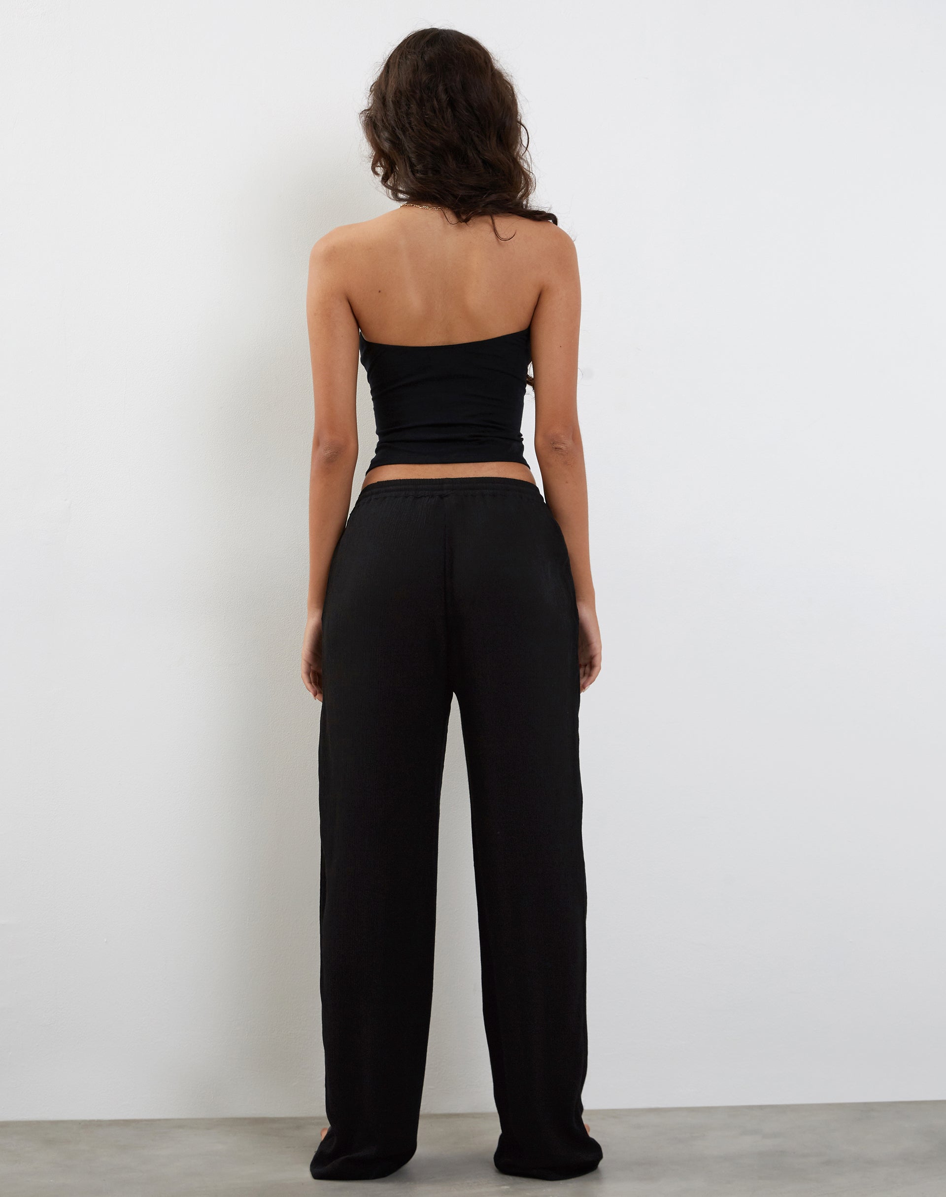 image of Cisa Wide Leg Trouser in Crinkle Black