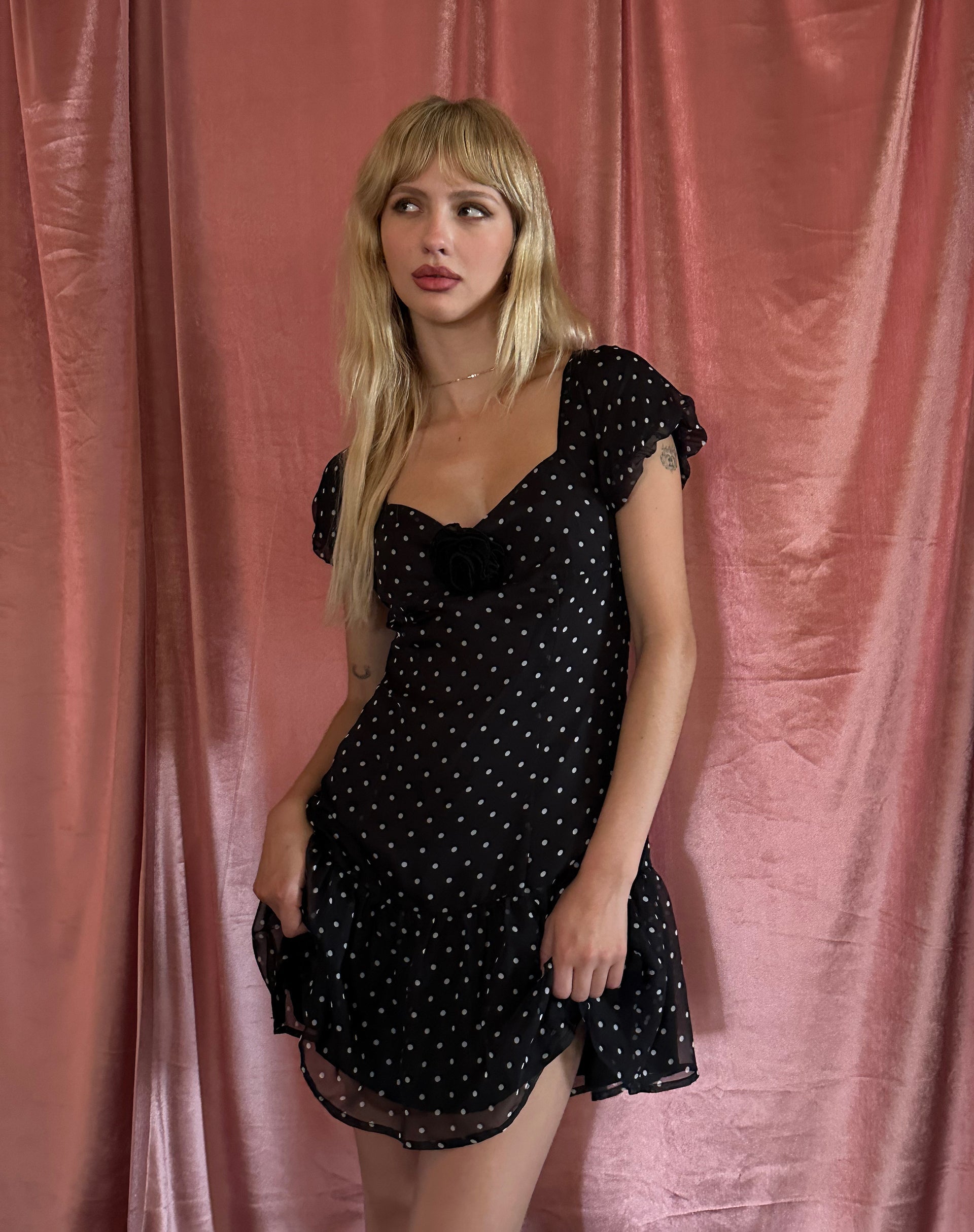 Polka Black Chiffon Mini Dress | Clara motelrocks-com-aus Polka Black Chiffon Mini Dress | Clara motelrocks-com-aus