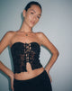 Image of Claryn Corset Top in Mesh Black Romantic Rose Flock