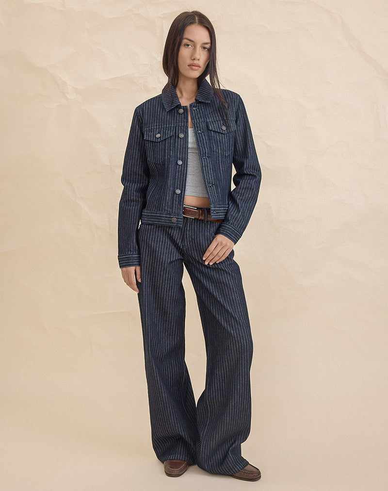 Image of Classic Denim Jacket in Stripe Indigo