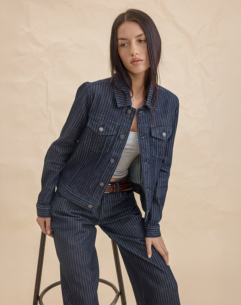 Image of Classic Denim Jacket in Stripe Indigo