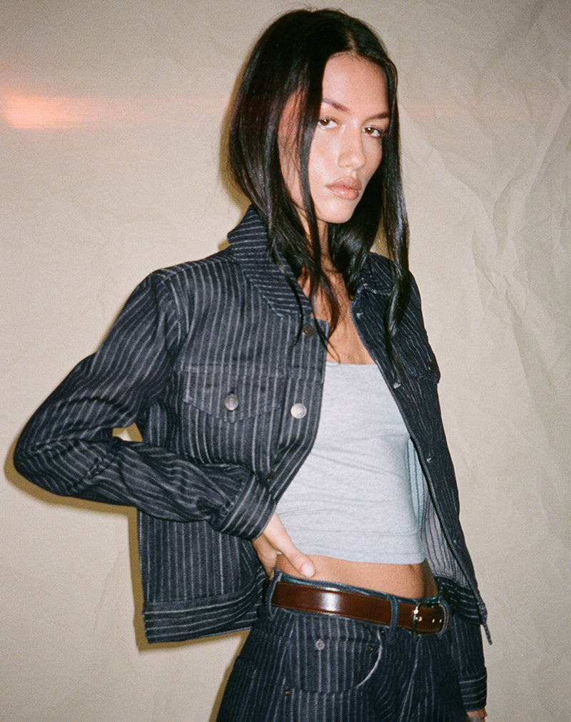 Image of Classic Denim Jacket in Stripe Indigo