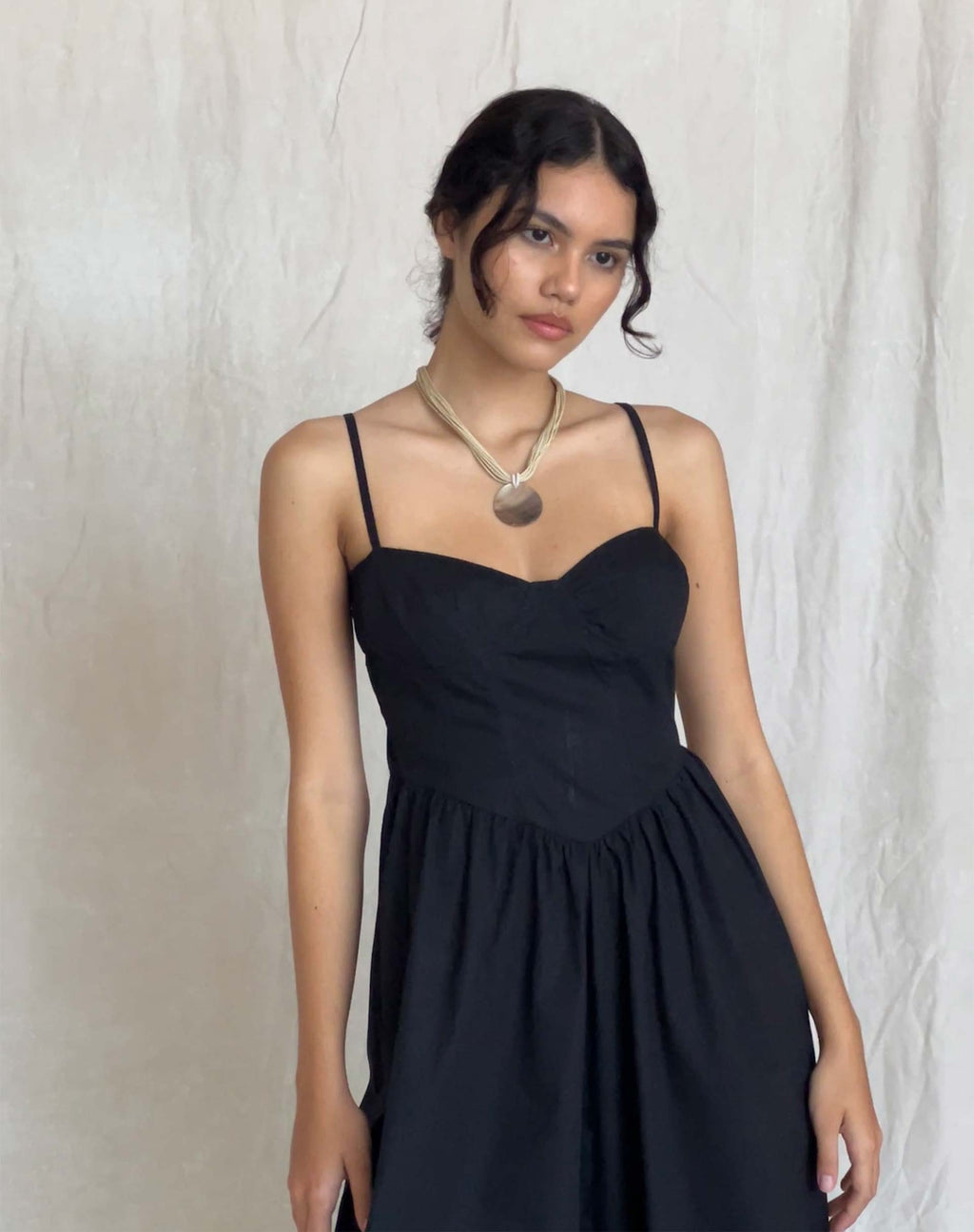 Clementine Corset Midi Dress in Black Poplin