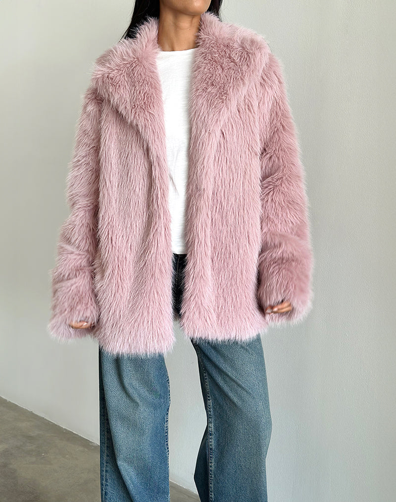 Image of Lupita Jacket in Faux Fur Dusty Pink