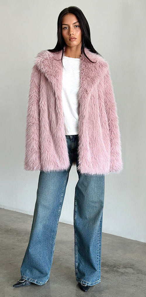 Image of Lupita Jacket in Faux Fur Dusty Pink