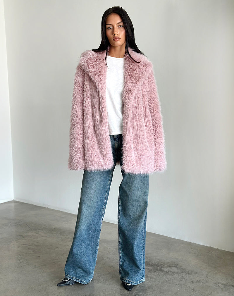 Image of Lupita Jacket in Faux Fur Dusty Pink