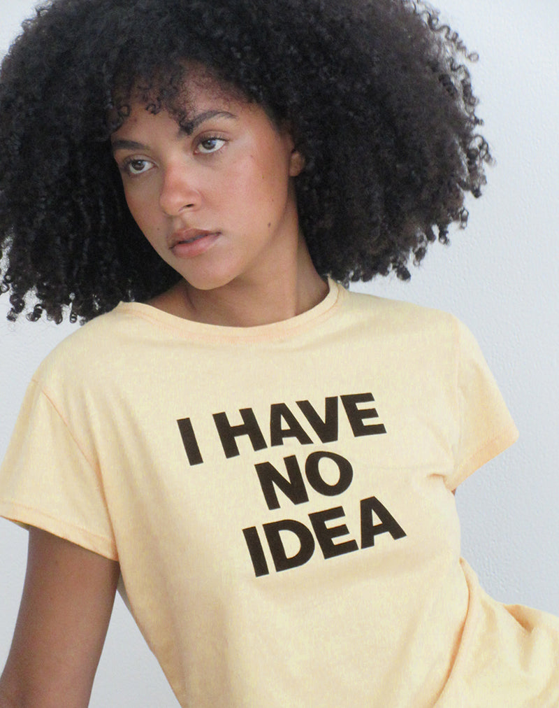 Image of Clio Baggy Tee in Lemon with 'I Have No Idea' Graphic