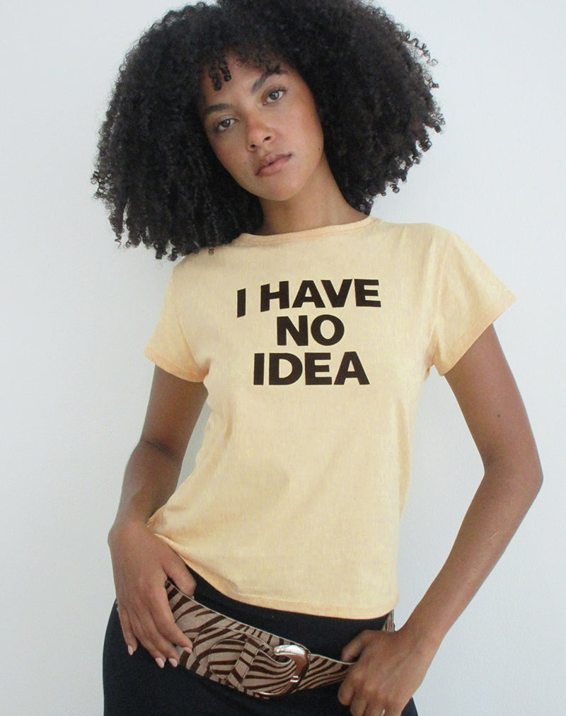 Image of Clio Baggy Tee in Lemon with 'I Have No Idea' Graphic