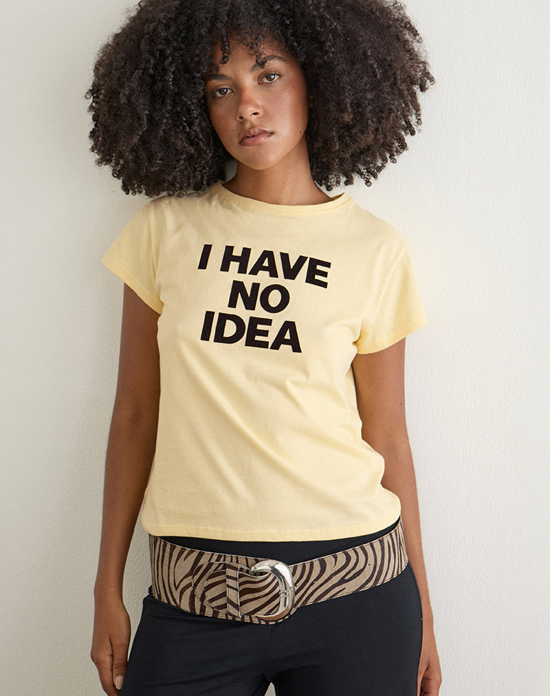 Image of Clio Baggy Tee in Lemon with 'I Have No Idea' Graphic