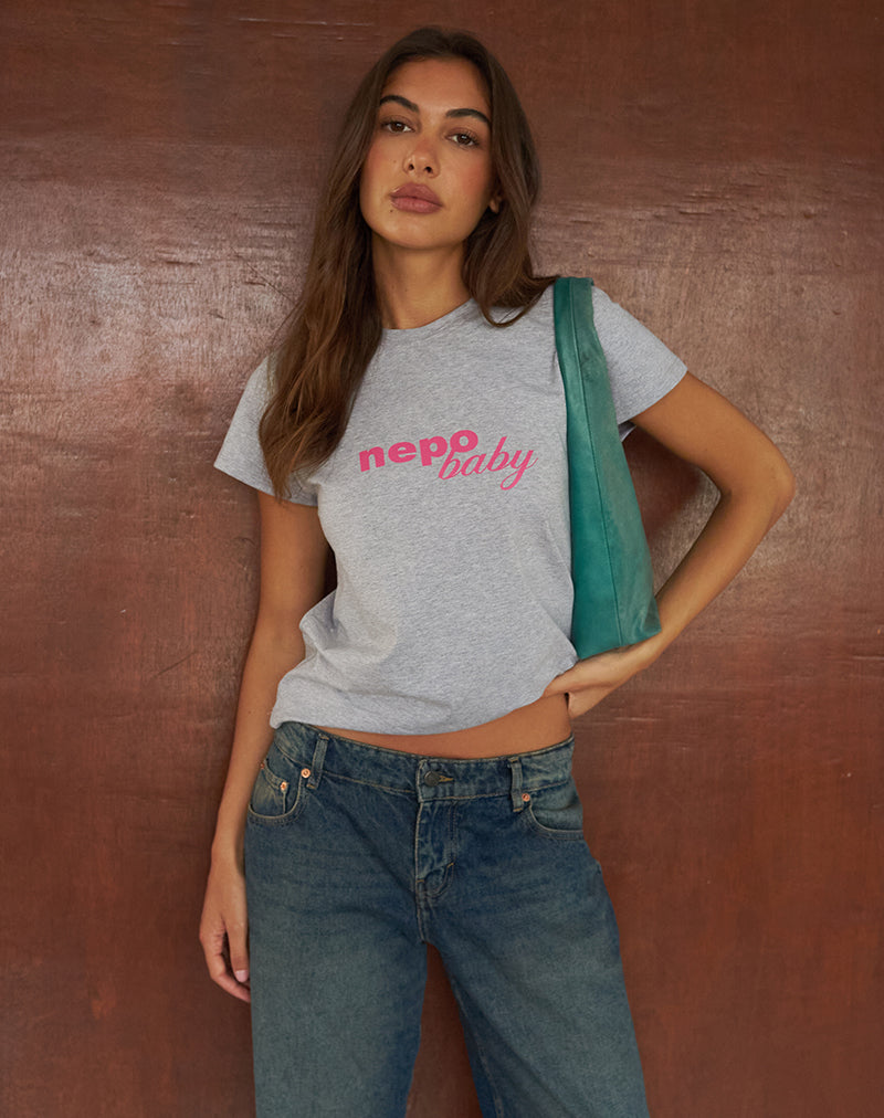 Clio Baggy Tee in Grey Marl with Nepo Baby Graphic