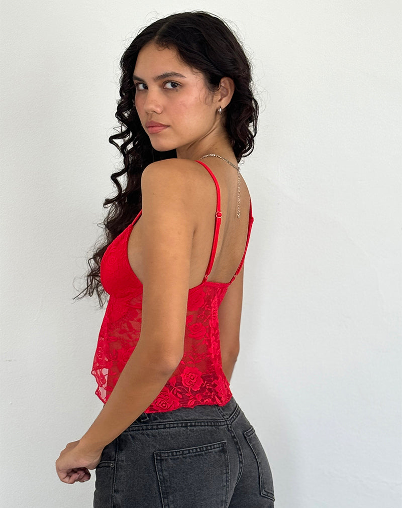 Image of Cojira Lace Butterfly Top in Big Rose Red